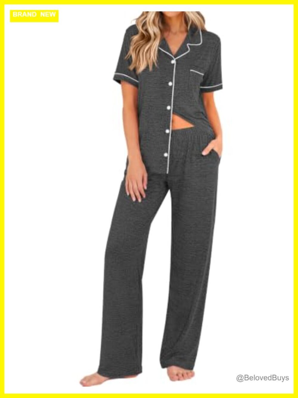 Ekouaer Women's 2-Piece Pajama Set Short Sleeve Top & Long Pants with Pockets